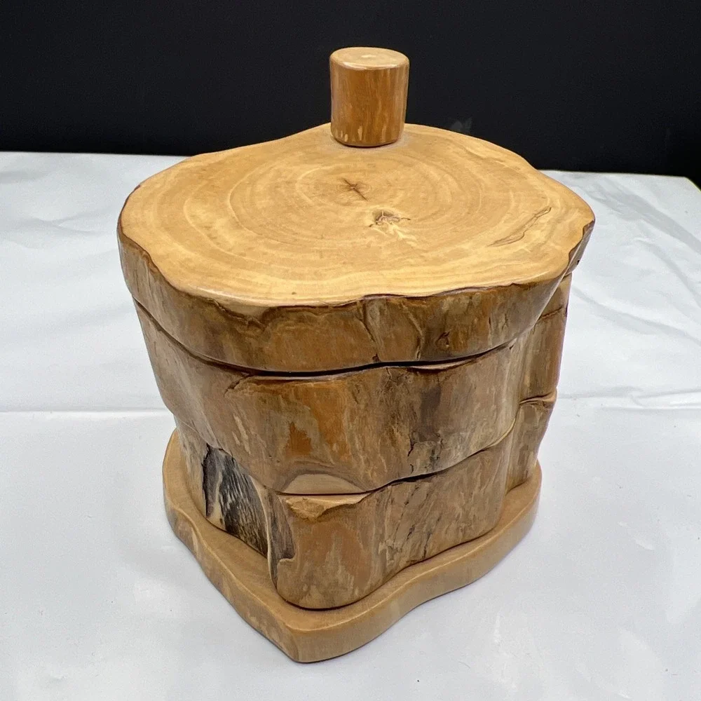 Handcrafted Live Edge Wooden Bandsaw Jewelry Box Swivel Stacked Keepsake Trinket